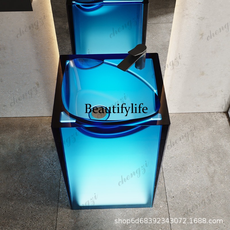 Resin Art Floor - Transparent resin colorful column basin, floor-standing