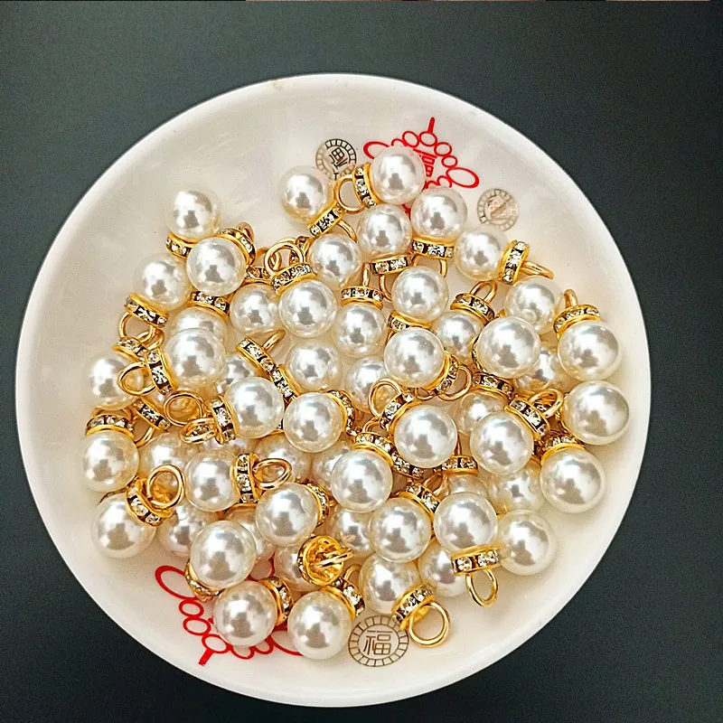 Resin Art Gift For Anniversary - 30Pcs Round Pearl Diamond Pendant Gold