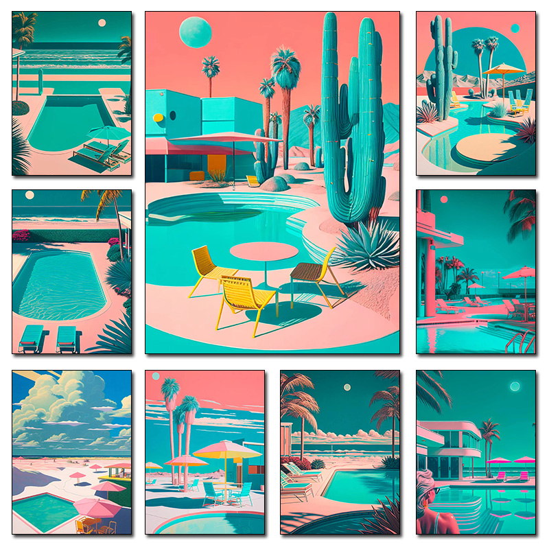 Resin Art Tree - Retro Futuristic Beachside Palm Trees Desert
