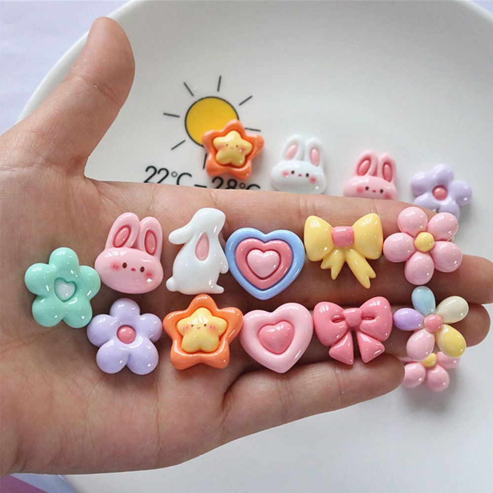 Resin Art Phone Case - 10PCS Shiny Flower Rabbit Resin Flat