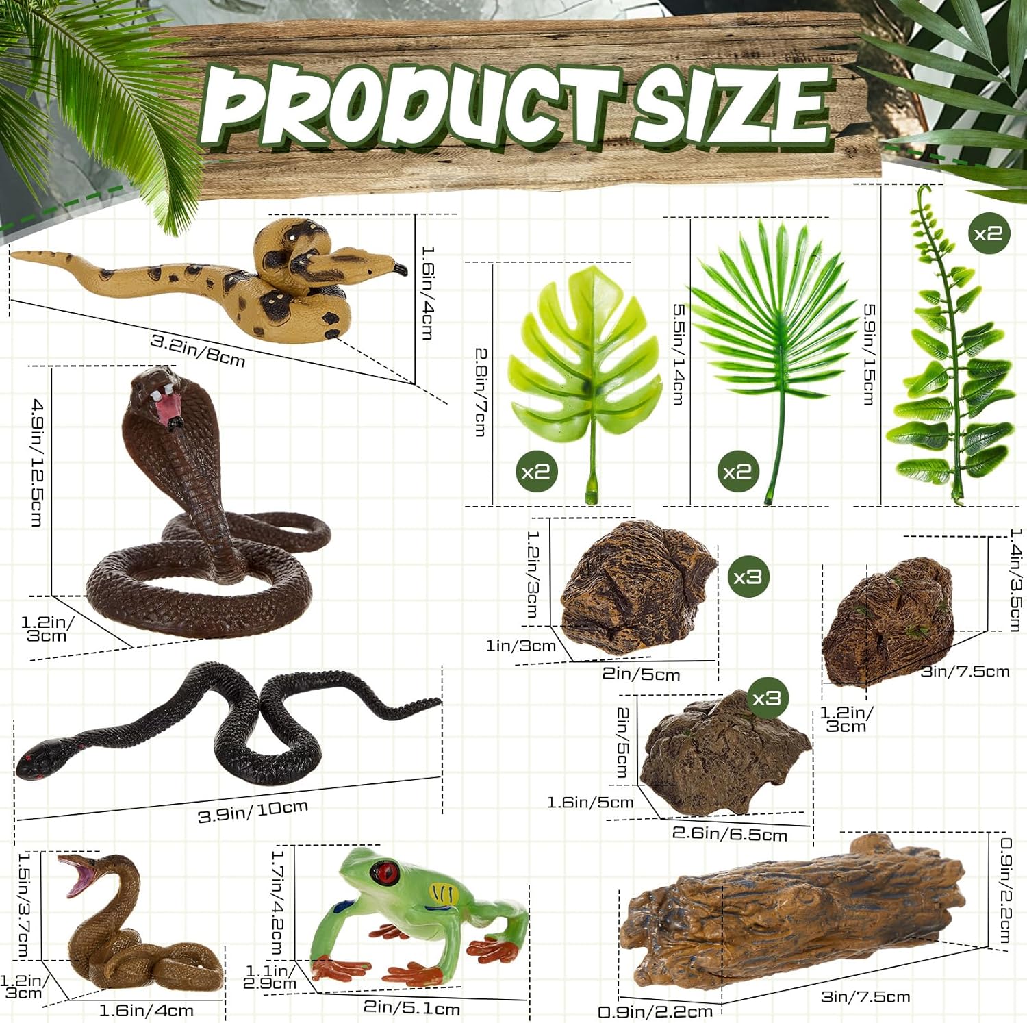 19 Pcs Snake Cake Toppers Deco - огляд і ціна Resin Art Tree