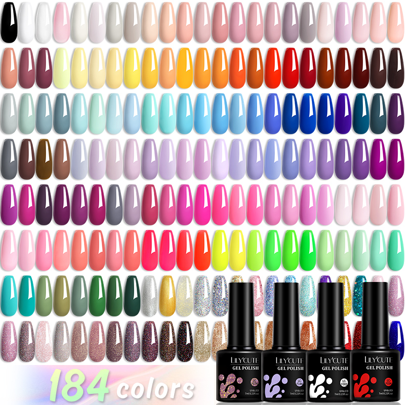 LILYCUTE 184 Colors 7ML Gel Na - огляд і ціна Glitter Powder Resin